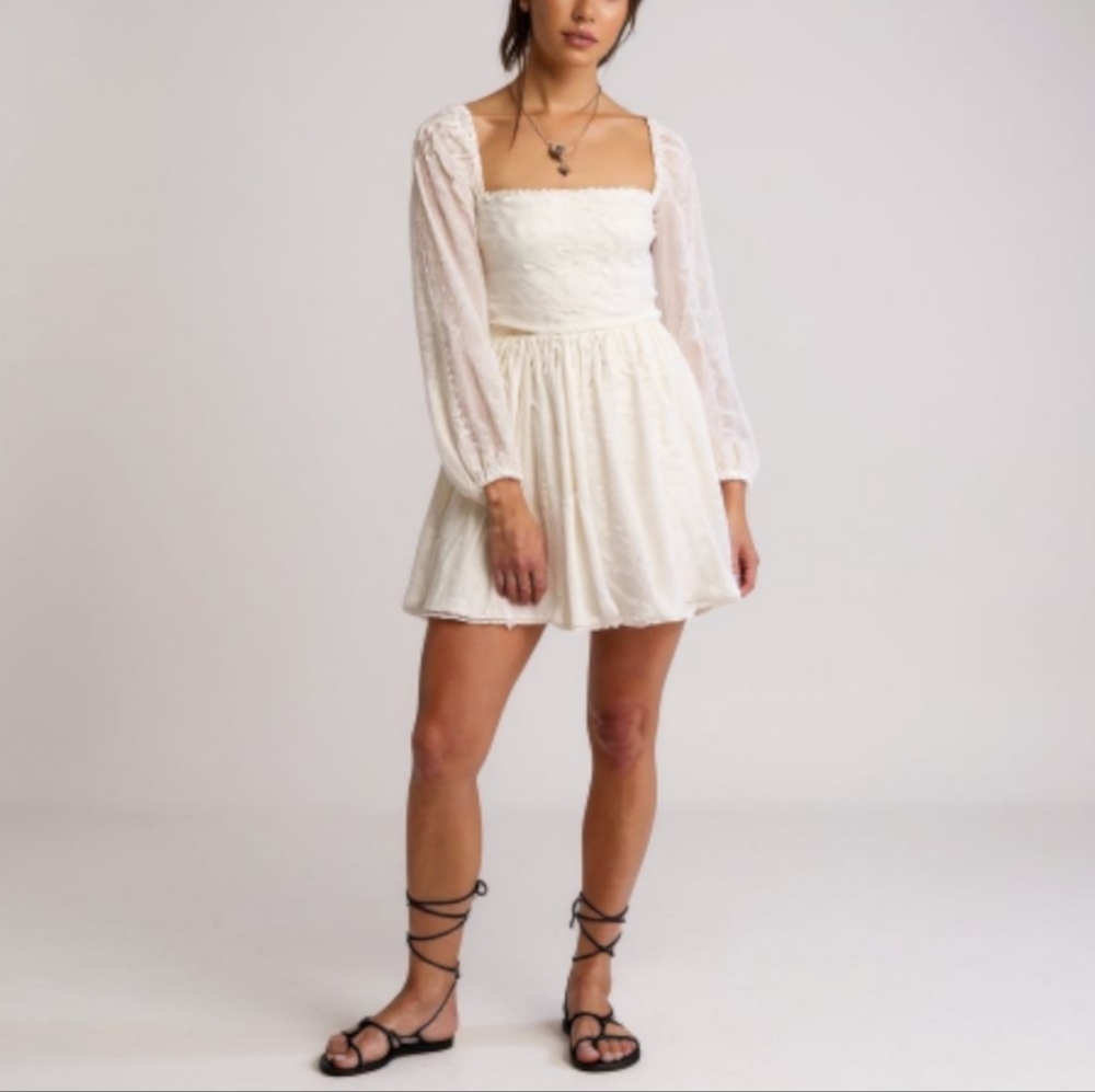 Free People 'Malina' Mini Dress in Salt Water White Large NEW NWOT